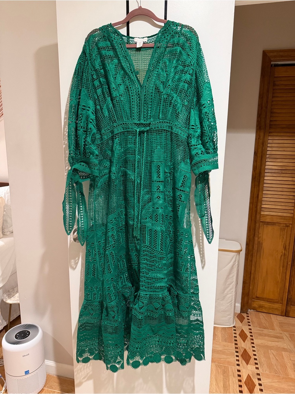 HOUSE OF HARLOW Green Guipure Lace Maxi Dress